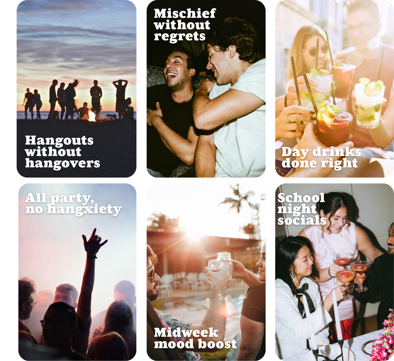 Collage of the occasions when you can swap Alcohol for Do'Mo functional drinks