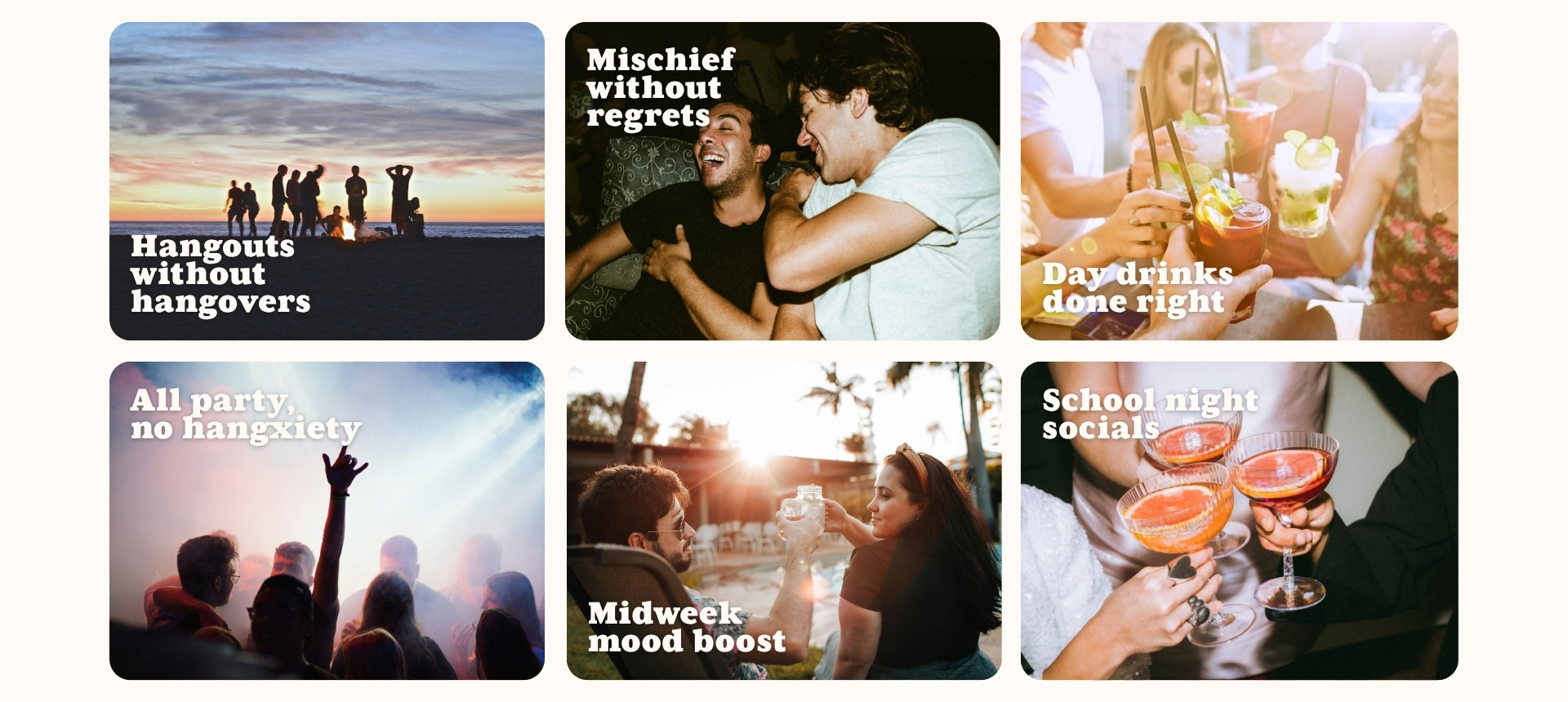 Collage of the occasions when you can swap Alcohol for Do'Mo functional drinks