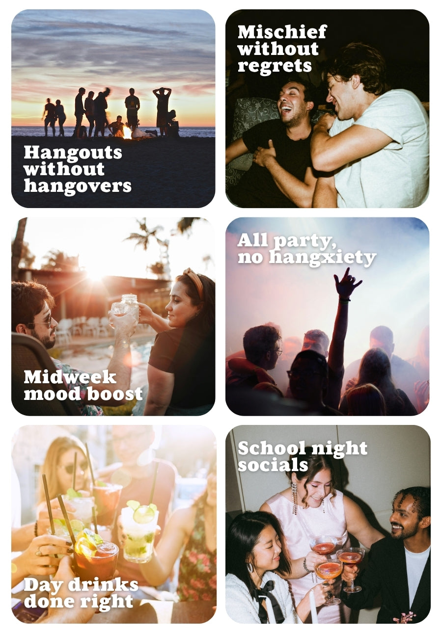 Collage of the occasions when you can swap Alcohol for Do'Mo functional drinks