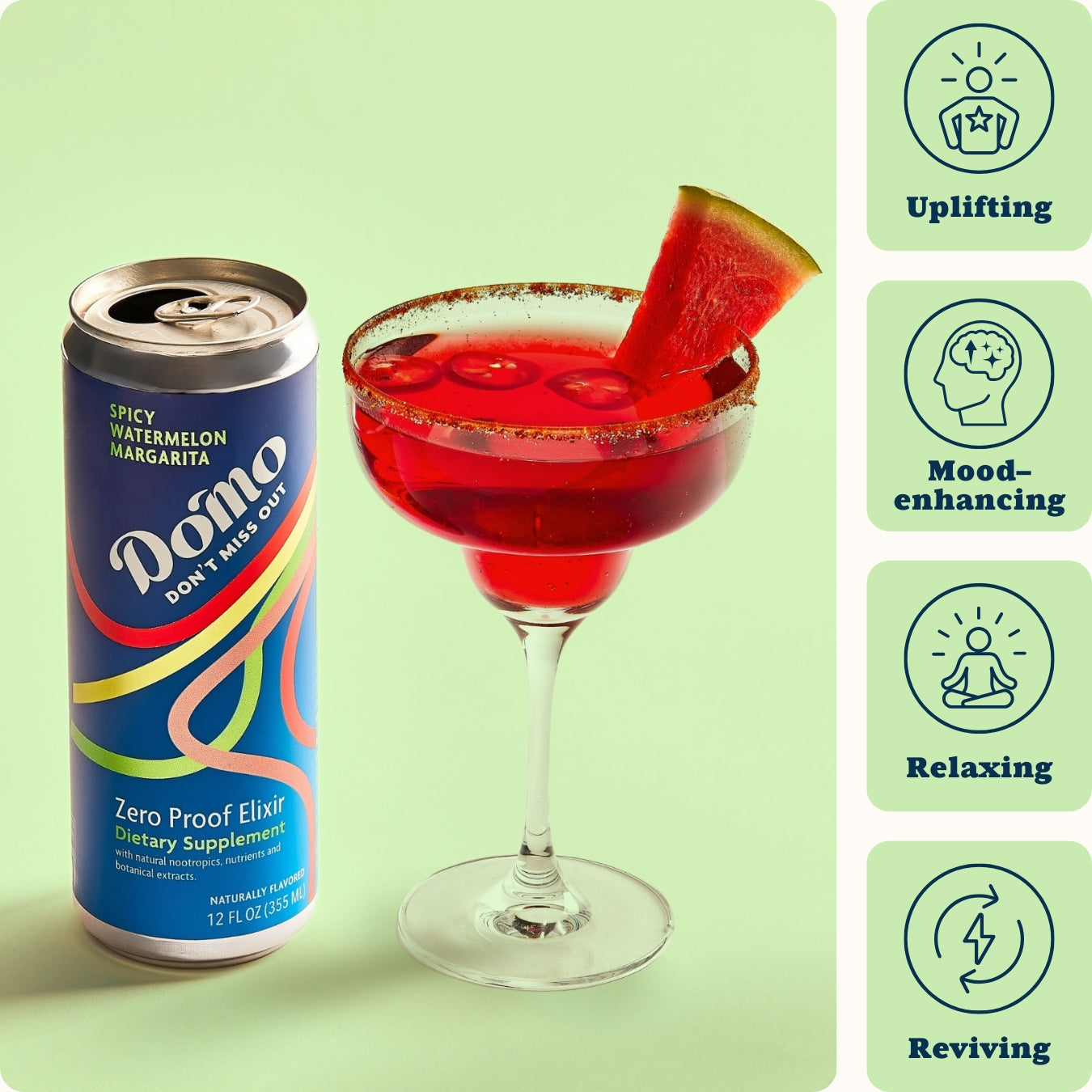 Do'Mo Spicy Watermelon Margarita alongside the uplifting, mood enhancing, relaxing and reviving effects