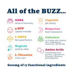a list of all the functional ingredients that contribute to the good feelnigs from domo gaba 5-htp l-dopa magtein l-theanine cognizin bioperine cofactors amino acids 6000mg of 17 functional ingredients